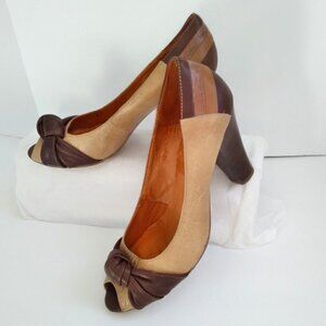 Steve Madden Peep Toe Pumps Multi Leathers Multi Browns Retro Femme Look Sz 8.5